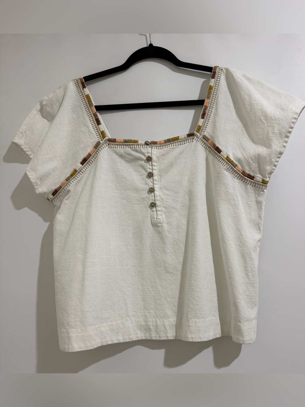 Faherty Torrance Top Organic Cotton White Blouse Cap Sleeve Peasant Top X-Large
